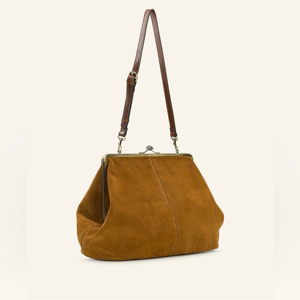 Patricia Nash Suede Satchel in Cognac Brown with Dark Brown Strap - Picture 3 of 11